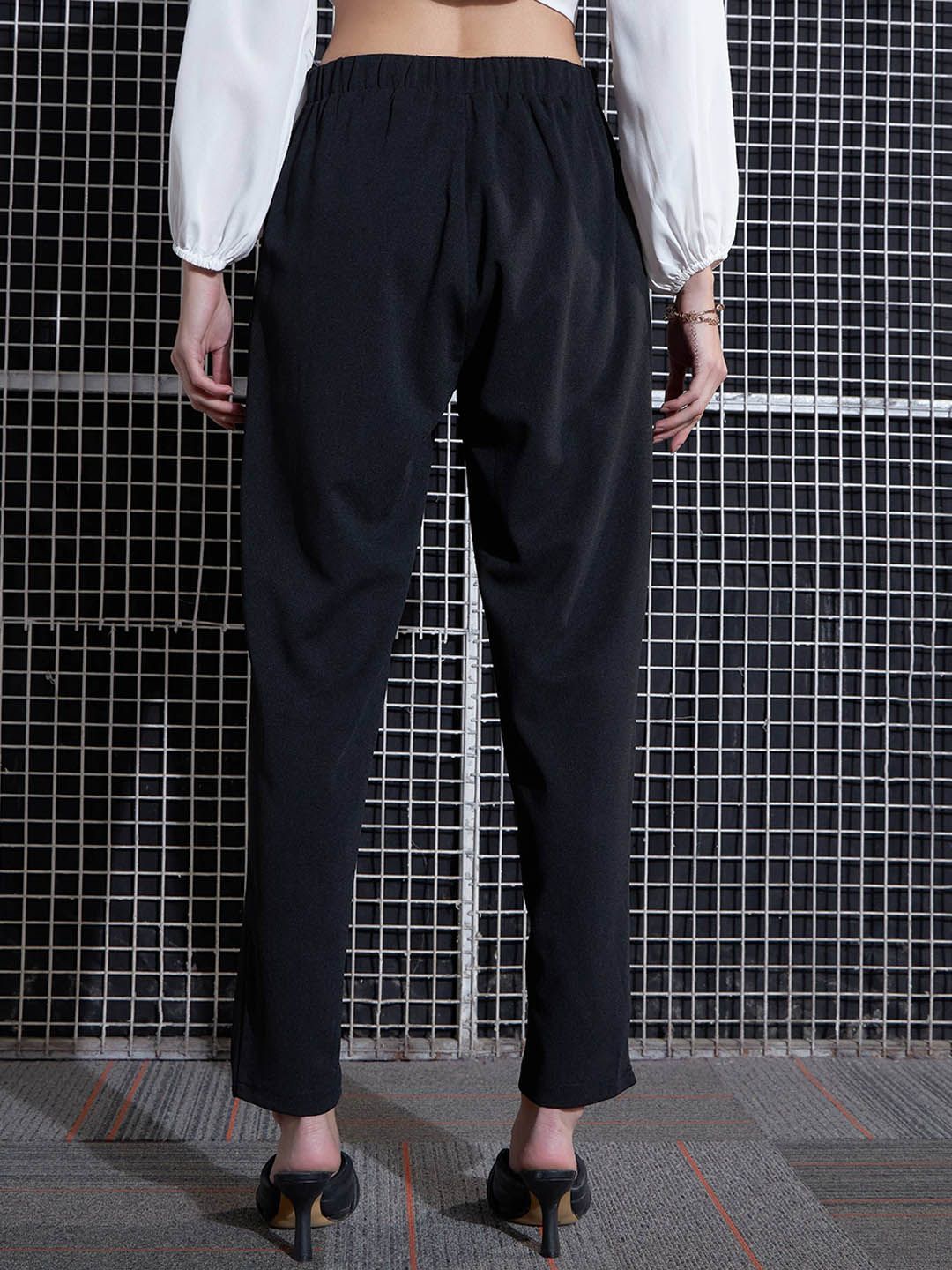 SASSAFRAS Women Black High-Rise Pleated Trousers
