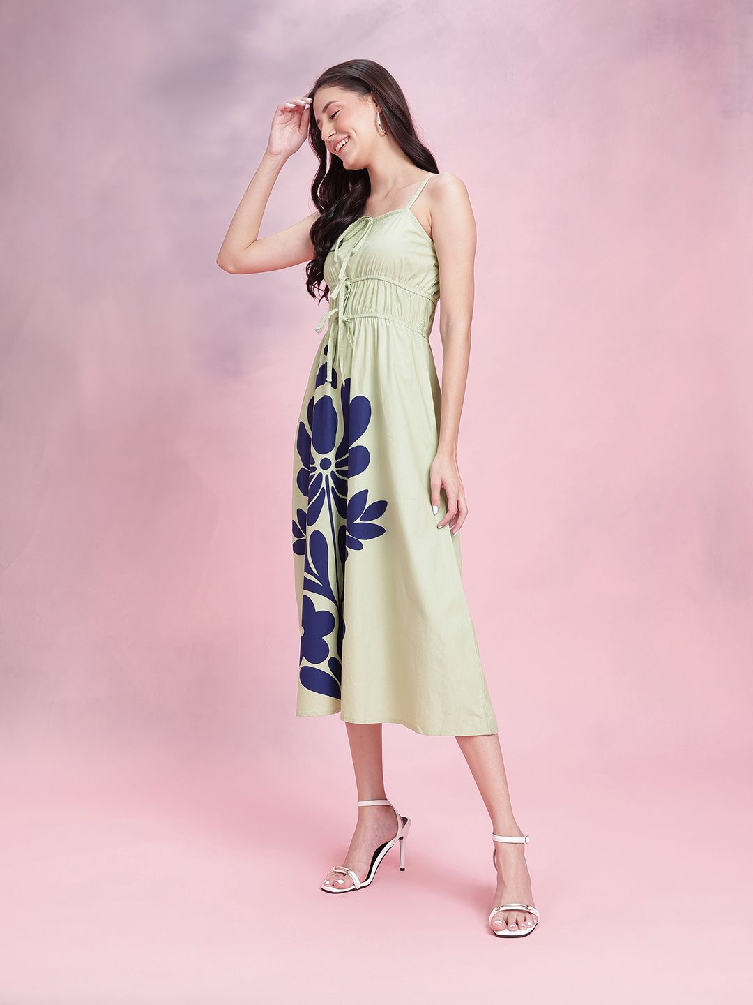 DressBerry Floral Print Pure Cotton A-Line Midi Dress