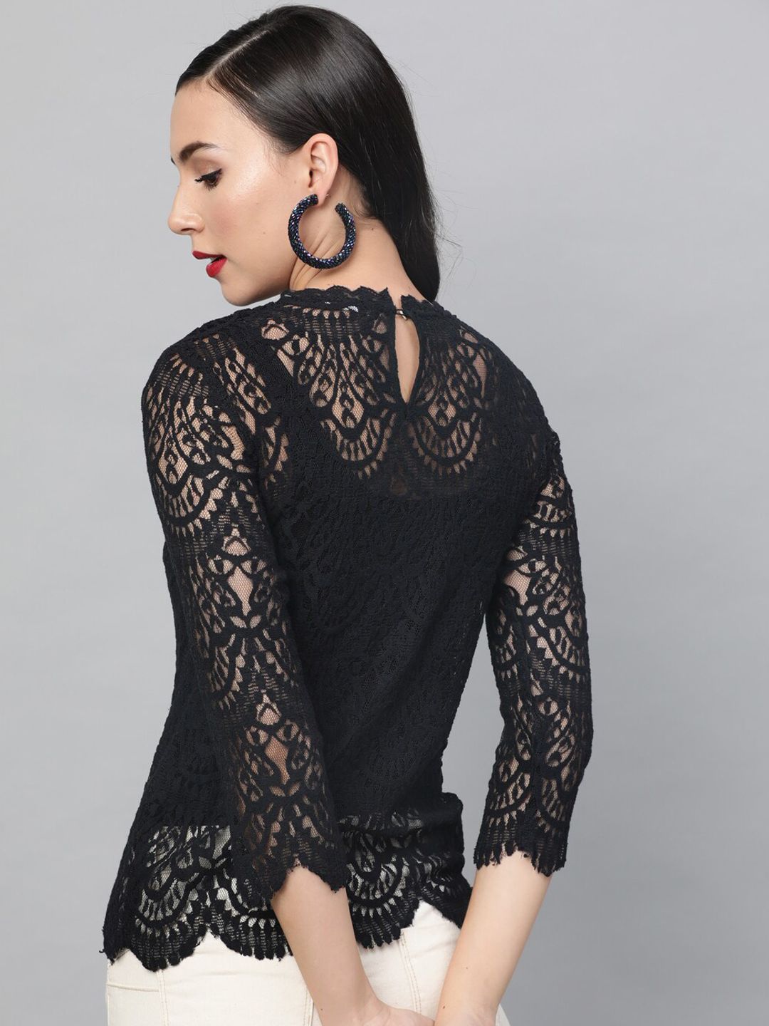 STREET 9 Women Black Self Design Top
