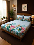 Moda Rapido X KLOTTHE Blue Floral 400 TC King Bedsheet with 2 Pillow Covers
