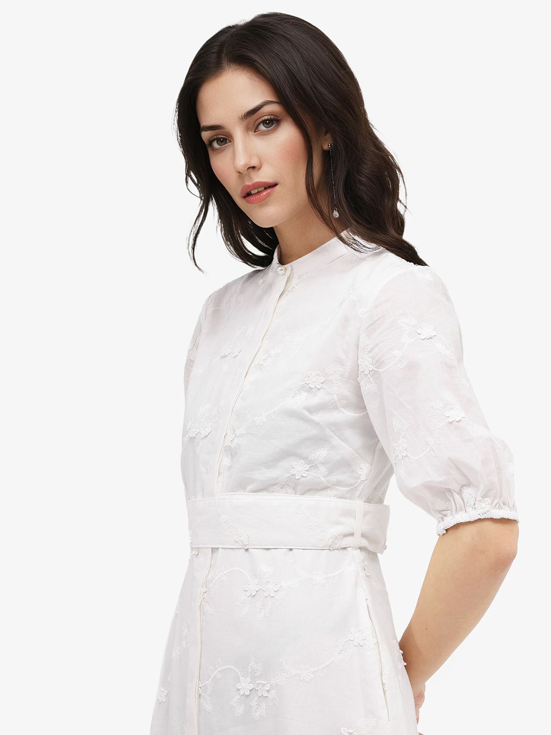 RAREISM Embroidered Mandarin Collar Maxi Dress
