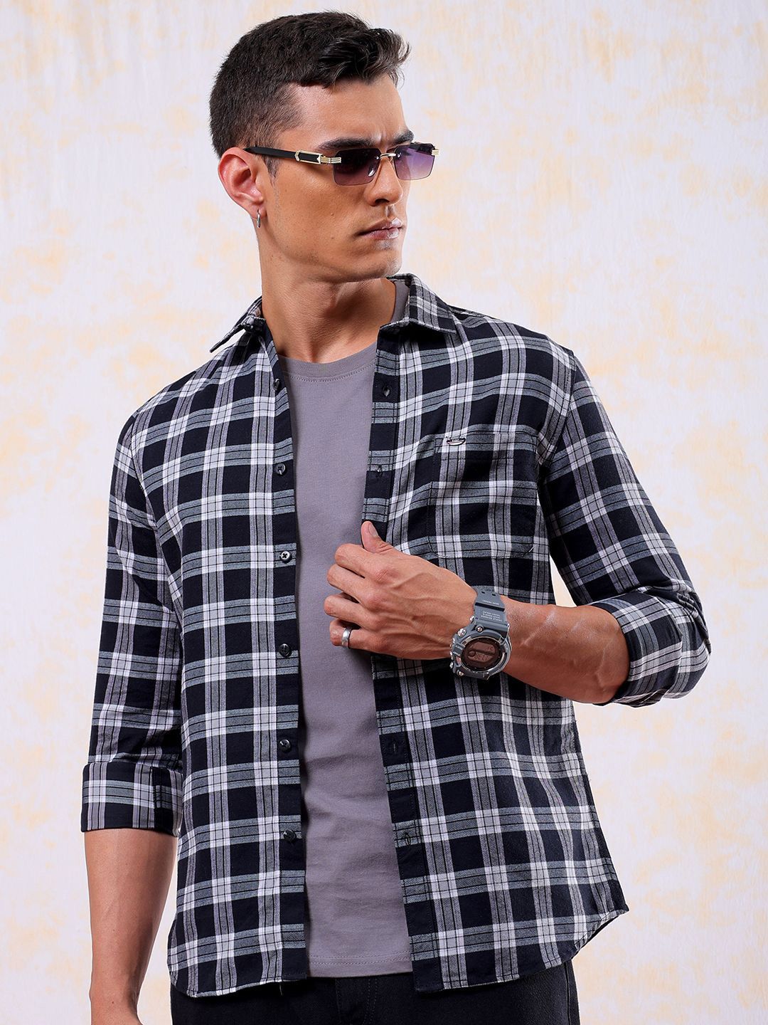 The Indian Garage Co Men Slim Fit Buffalo Checks Opaque Casual Shirt