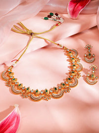 Rubans 24K Gold-Plated Emerald Green, White Cubic Zirconia & Pearl Beaded Jewellery Set