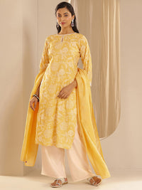 Libas Floral Printed Straight Sequinned Kurta with Palazzos & Dupatta