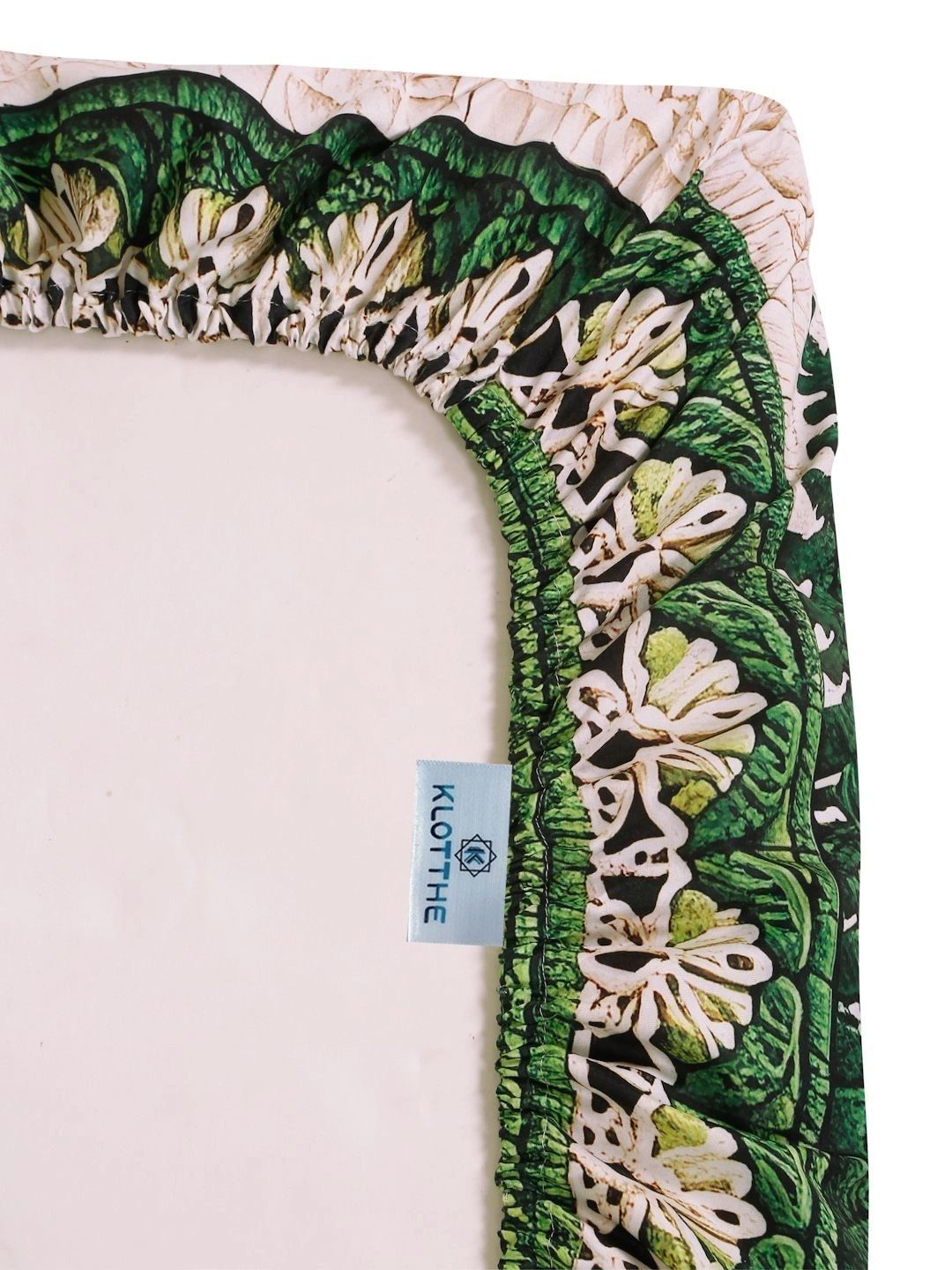 KLOTTHE Green & White Floral 400 TC King Bedsheet with 2 Pillow Covers