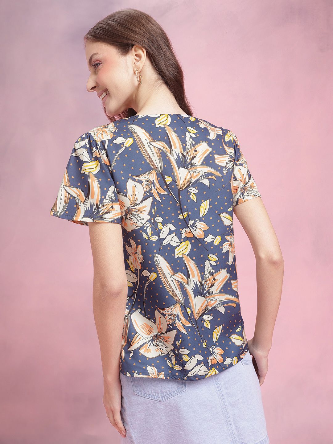 DressBerry Floral Print Flared Sleeves Top
