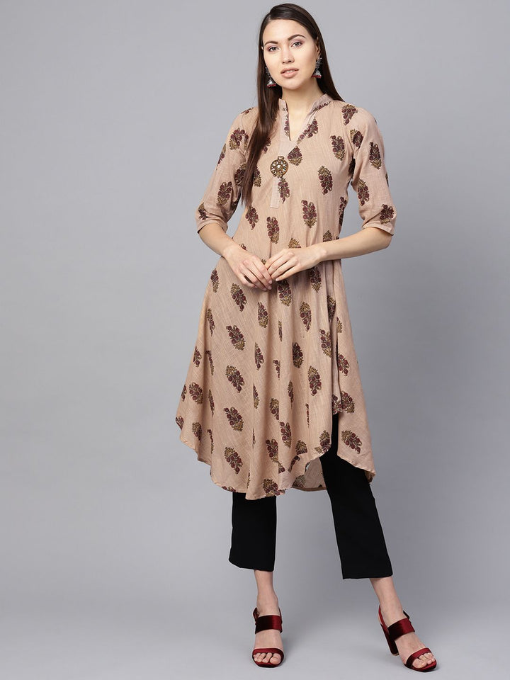 SOJANYA Kurta A-Line Bercetak Wanita Beige & Merah