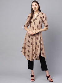 SOJANYA Kurta A-Line Bercetak Wanita Beige & Merah