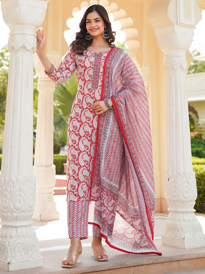 KALINI Women Paisley Printed Regular Kurta with Trousers & Dupatta