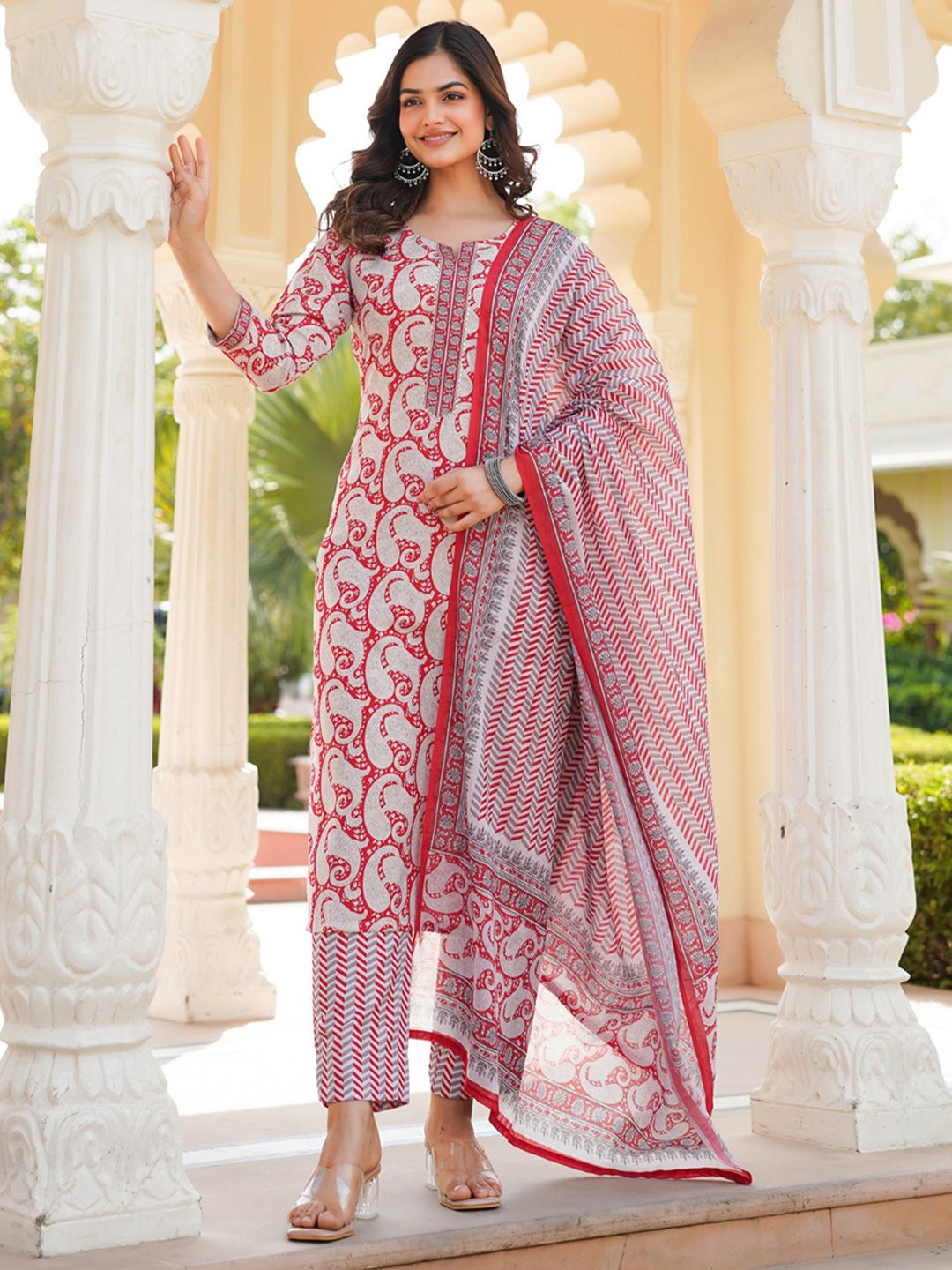 KALINI Women Paisley Printed Regular Kurta with Trousers & Dupatta