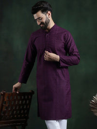 SOJANYA Ethnic Motifs Embroidered Mandarin Collar Thread Work Cotton Straight Kurta