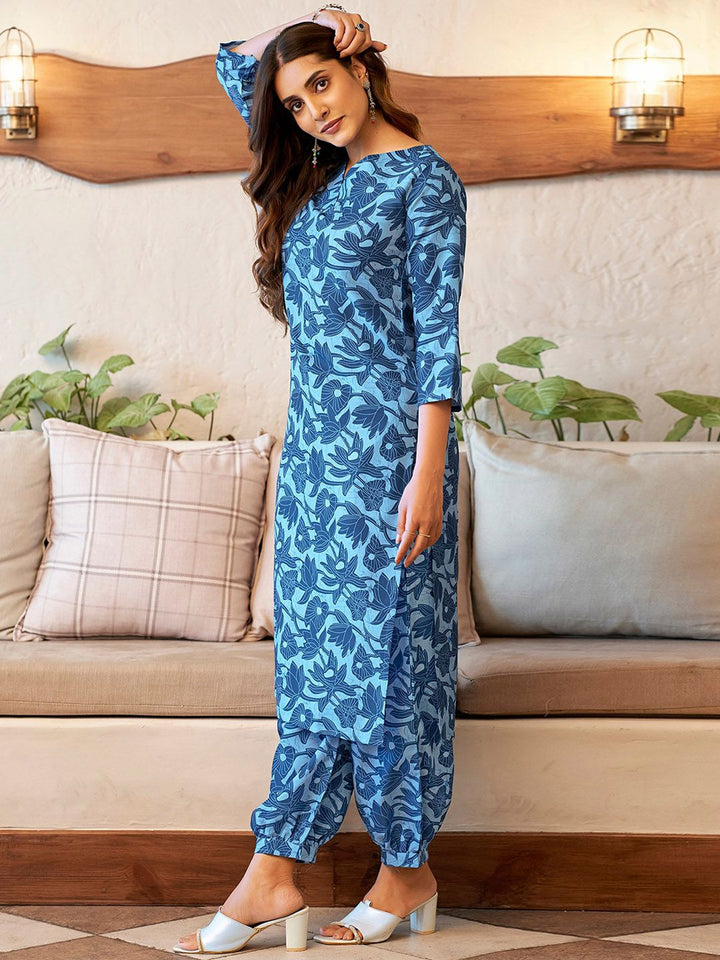 KALINI Floral Printed Regular V Neck Straight Kurta With Salwar & Dupatta