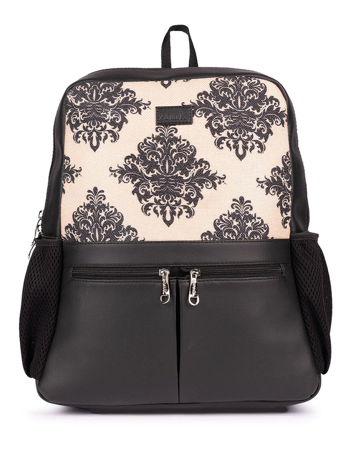 Zouk Women Ethnic Printed Vegan Leather Backpack dengan tali mampatan sehingga 16 inci