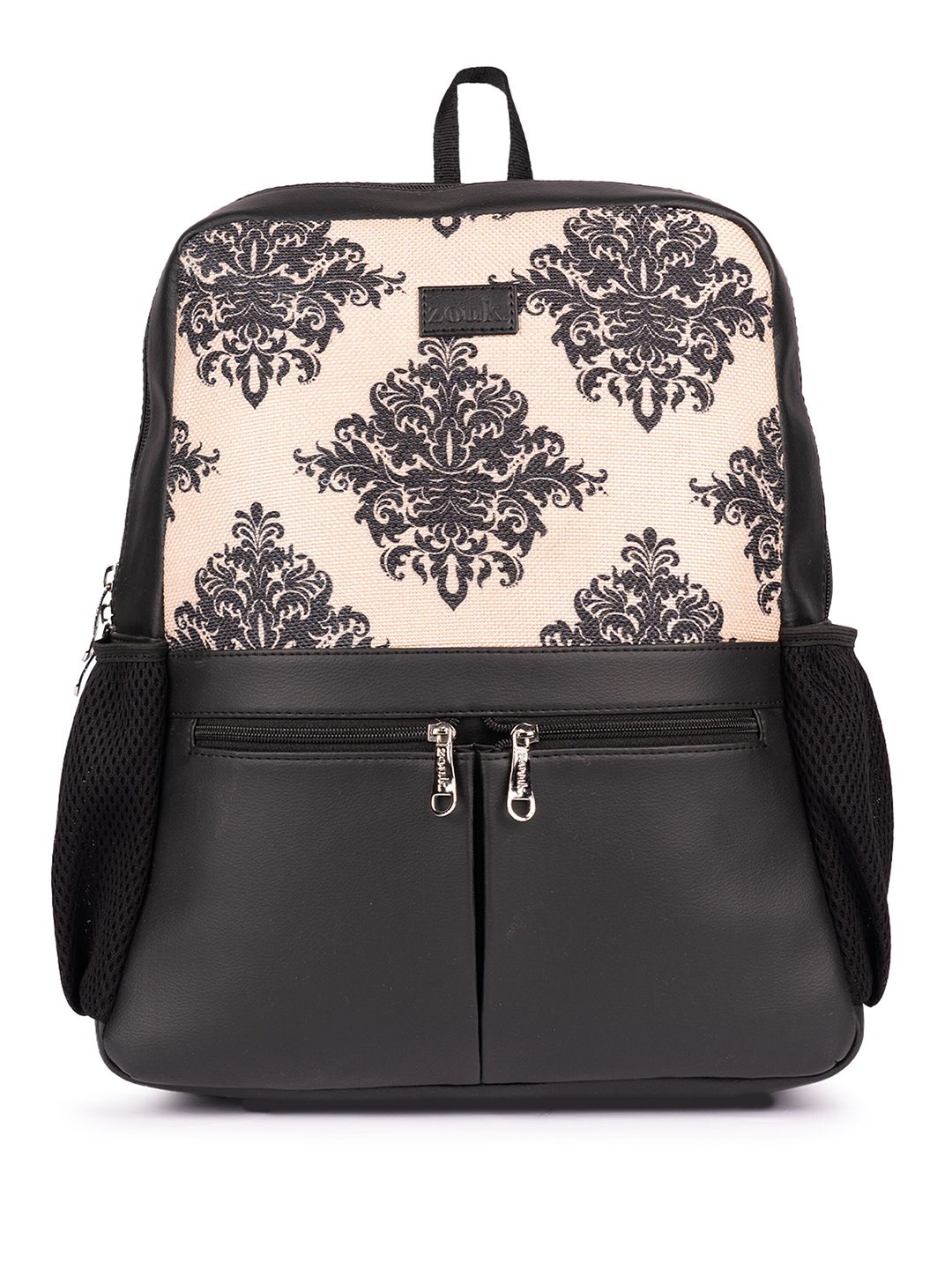 Zouk Women Ethnic Printed Vegan Leather Backpack dengan tali mampatan sehingga 16 inci