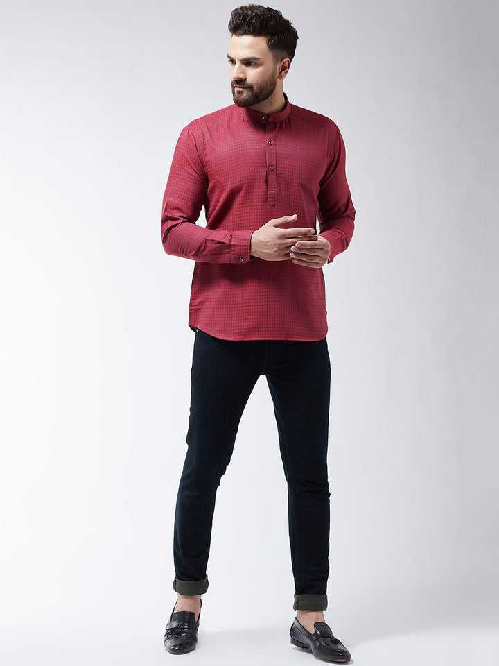 SOJANYA Men Maroon Woven Design Straight Kurta