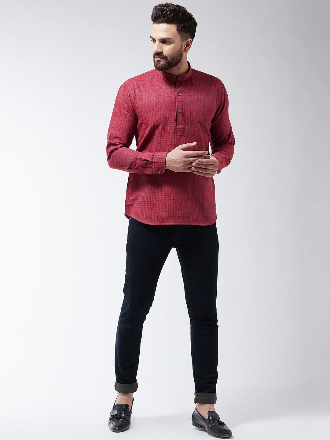 SOJANYA Men Maroon Woven Design Straight Kurta