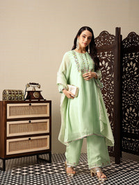 House of Pataudi Floral Embroidered Jashn Kurta with Palazzos & Dupatta