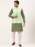 SOJANYA Men Olive Ethnic Motifs Embroidered Thread Work Kurta with Churidar