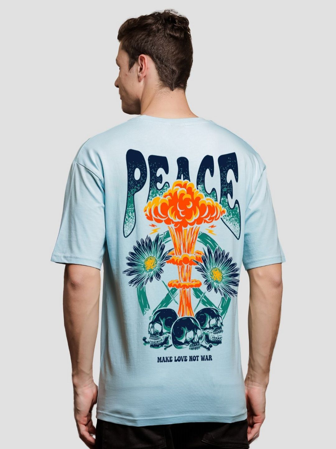 ADRO Lelaki Baju T-Shirt Bersaiz Besar Kapas Lengan Jatuh Bercetak Grafik