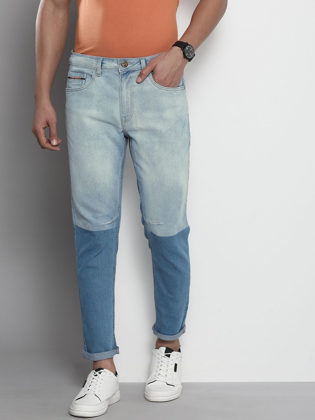 The Indian Garage Co Men Blue Slim Fit Light Fade Acid Wash Stretchable Jeans