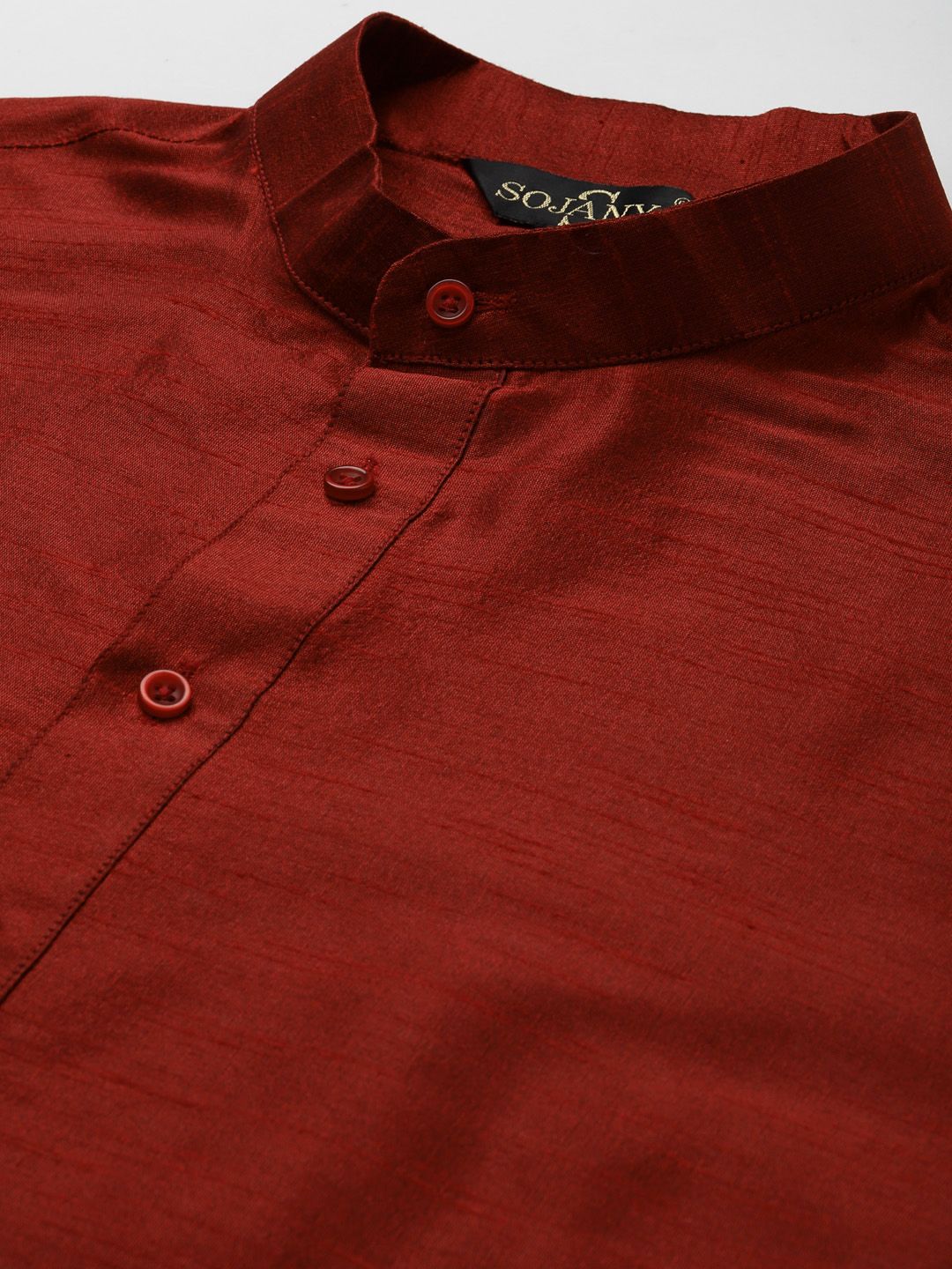 SOJANYA Men Maroon & Beige Kurta with Churidar & Printed Nehru Jacket