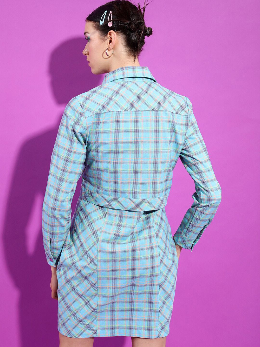 Tokyo Talkies Shoulder Straps Checked Sheath Mini Dress With Jacket