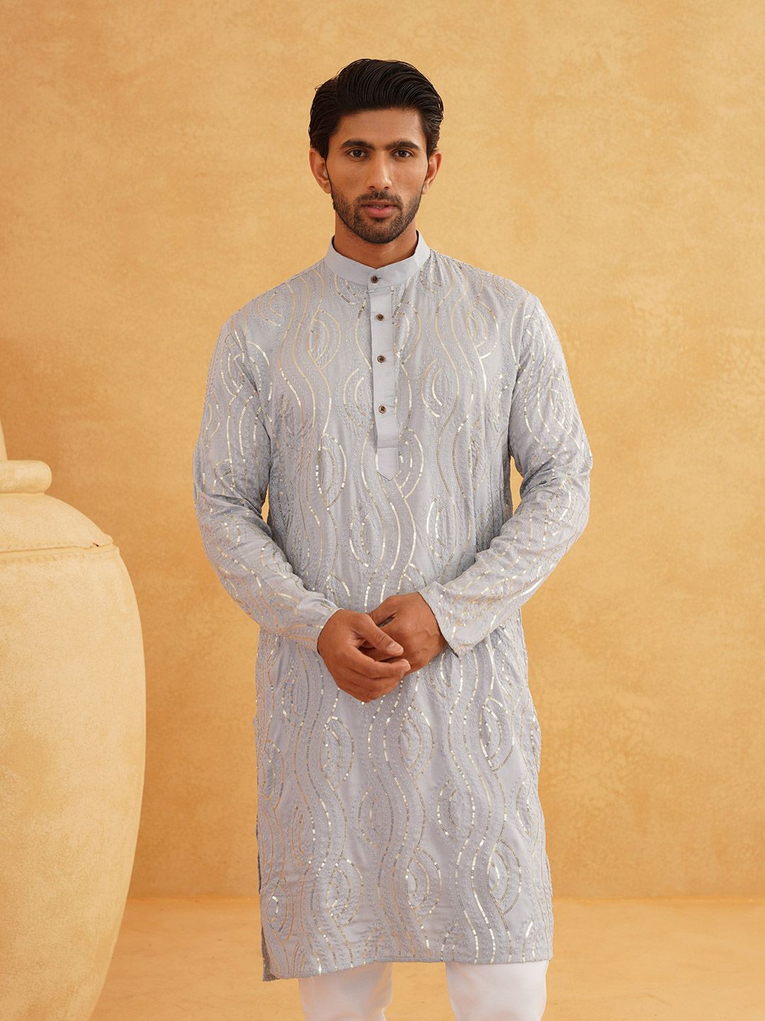 SOJANYA Embroidered Sequinned Pure Cotton Kurta With Churidar