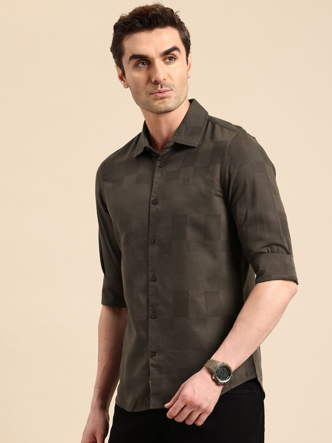 Being Human Slim Fit Self Checked Casual Shirt
