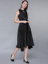 Tokyo Talkies Women Black Polka Dot Print Fit and Flare Dress