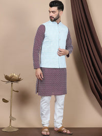 Anouk Purple Ethnic Motifs Printed Straight Pure Cotton Kurta with Churidar