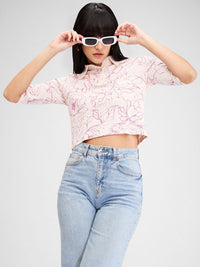 SPYKAR Women Floral Printed Polo Collar Tropical Slim Fit T-shirt