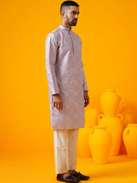 SOJANYA LUXE Geometrik Sulam Kolar Mandarin Benang Kerja Kurta Lurus