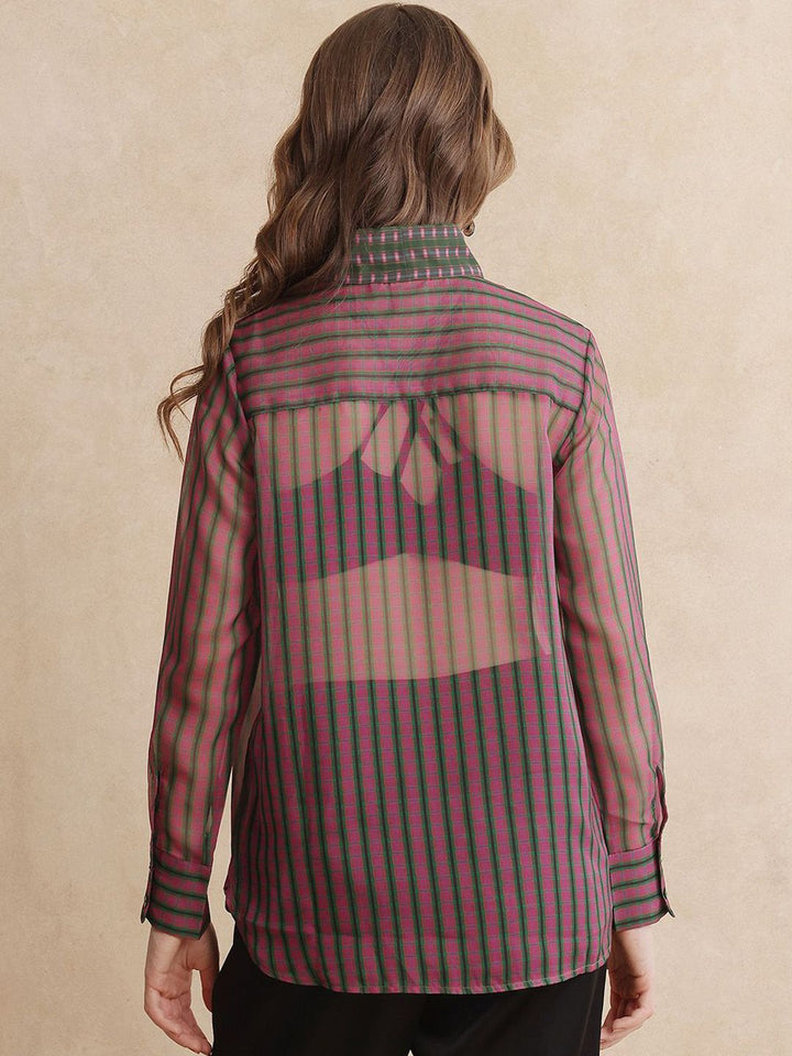 RAREISM Women Checked Tie-Up Neck Shirt Style Top