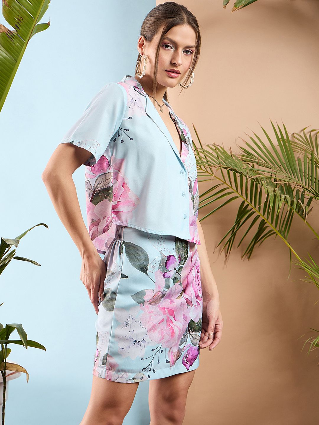 SASSAFRAS Blue Floral Printed Shirt & Trousers