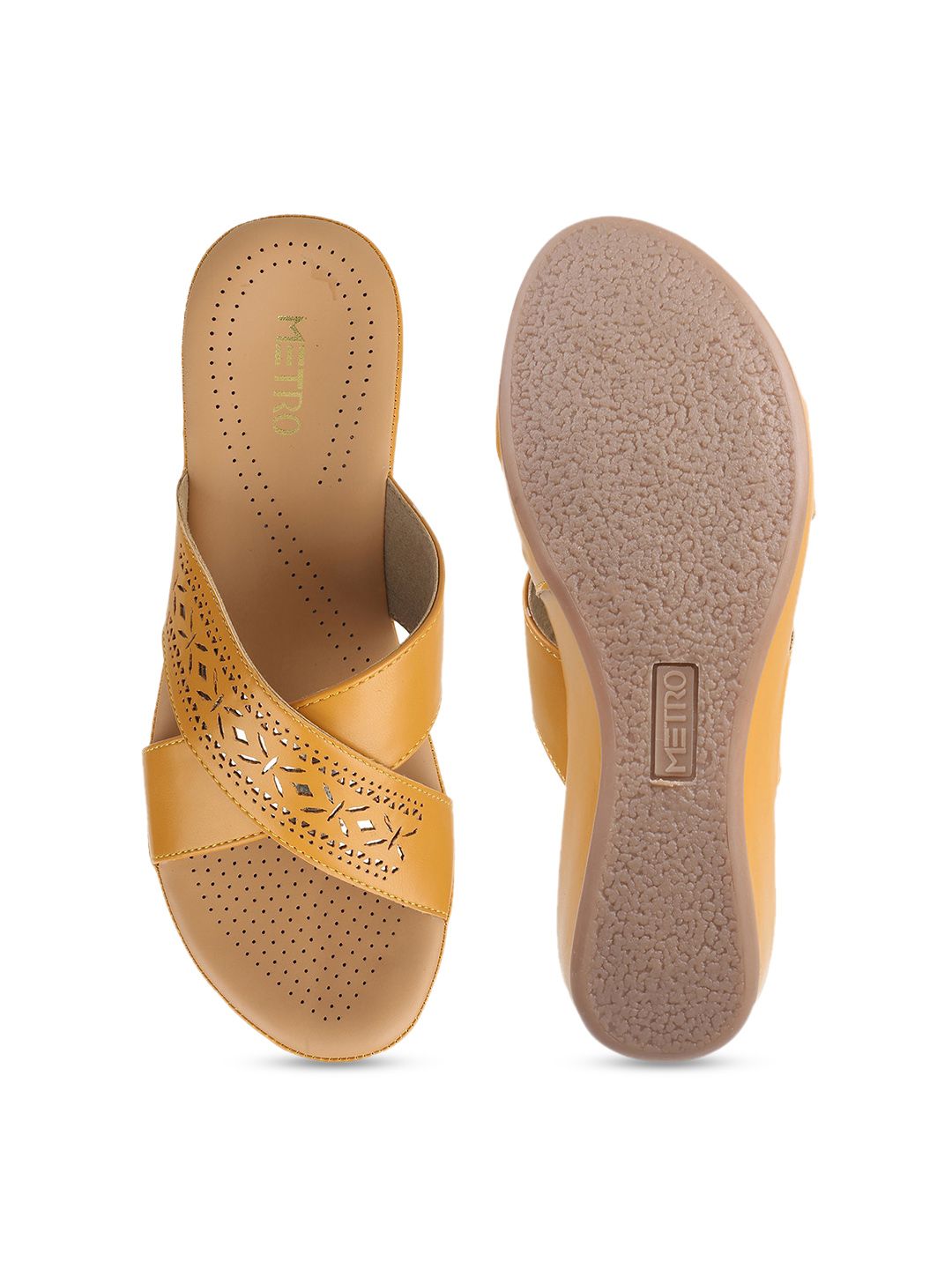 Metro Women Open Toe Flats with Laser Cuts