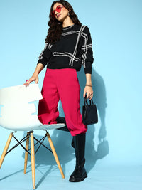 Berrylush Women Classy Black Checked Knits Bits Sweater