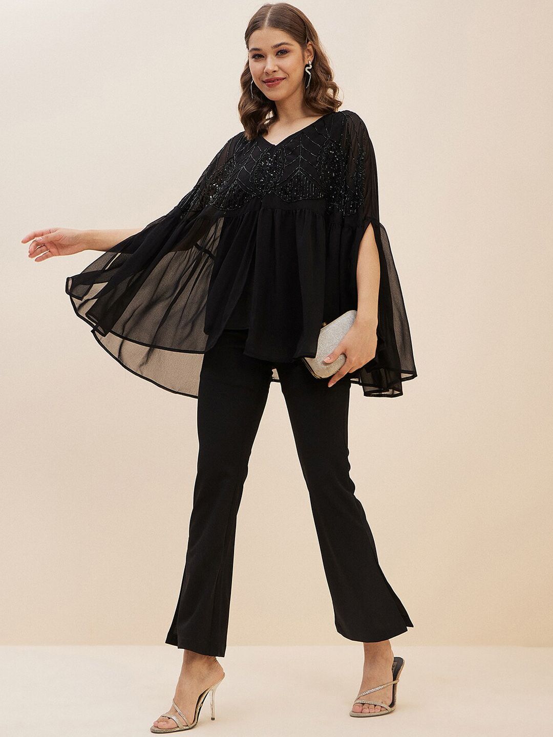 Antheaa Embellished V-Neck Top & Trousers
