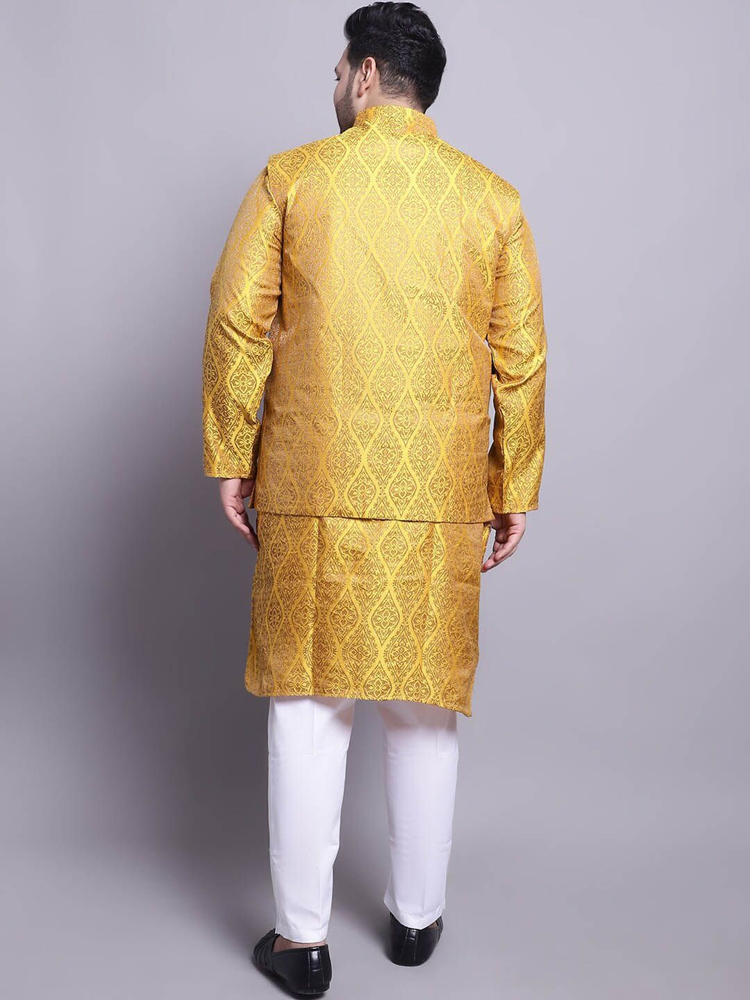 SOJANYA PLUS Ethnic Woven Design Regular Straight Kurta & Pyjamas With Nehru Jacket