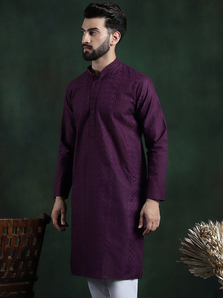 SOJANYA Ethnic Motifs Embroidered Mandarin Collar Thread Work Cotton Straight Kurta