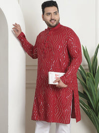 SOJANYA PLUS PLus Size Ethnic Motifs Embroidered Band Collar Long Sleeves Straight Kurta
