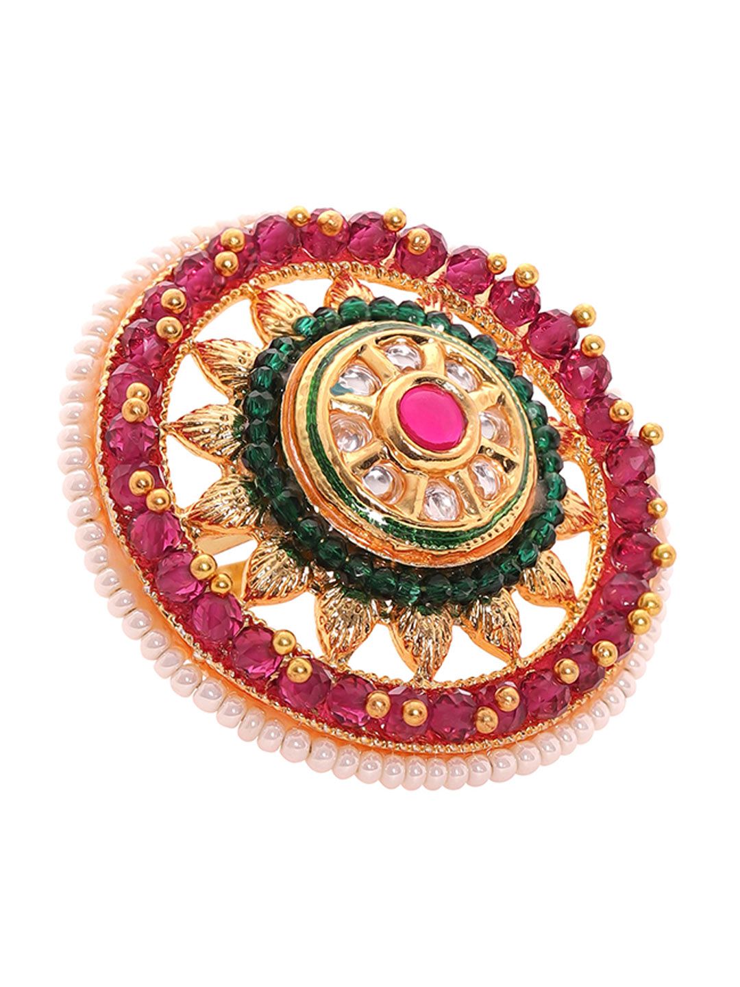 Rubans 18K Ruby Red Kundan-Bertaraf Red Kundan & Putih Pearl Buddrafted Ring