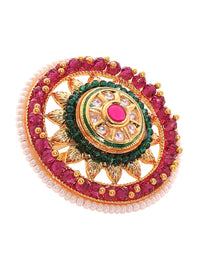 Rubans 18K Ruby Red Kundan-Bertaraf Red Kundan & Putih Pearl Buddrafted Ring
