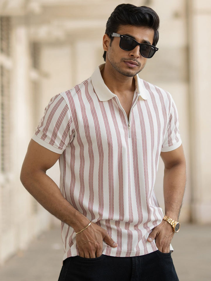 Powerlook Men Striped Polo Collar T-shirt