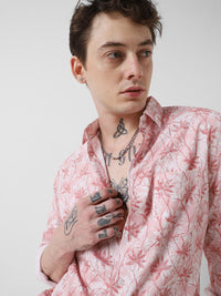 VASTRADO Classic Floral Printed Spread Collar Creased  Shirt
