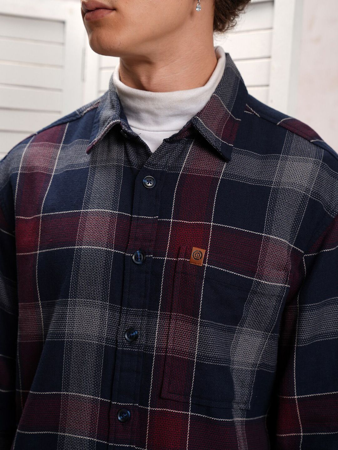 LOCOMOTIVE Premium Fit Tartan Checked Dobby Textured Oversized Shacket