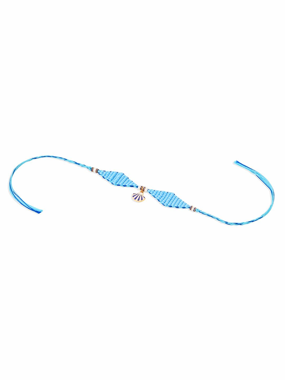 NVR Unisex Blue Pearls Unique  Thread Rakhi With Roli Chawal
