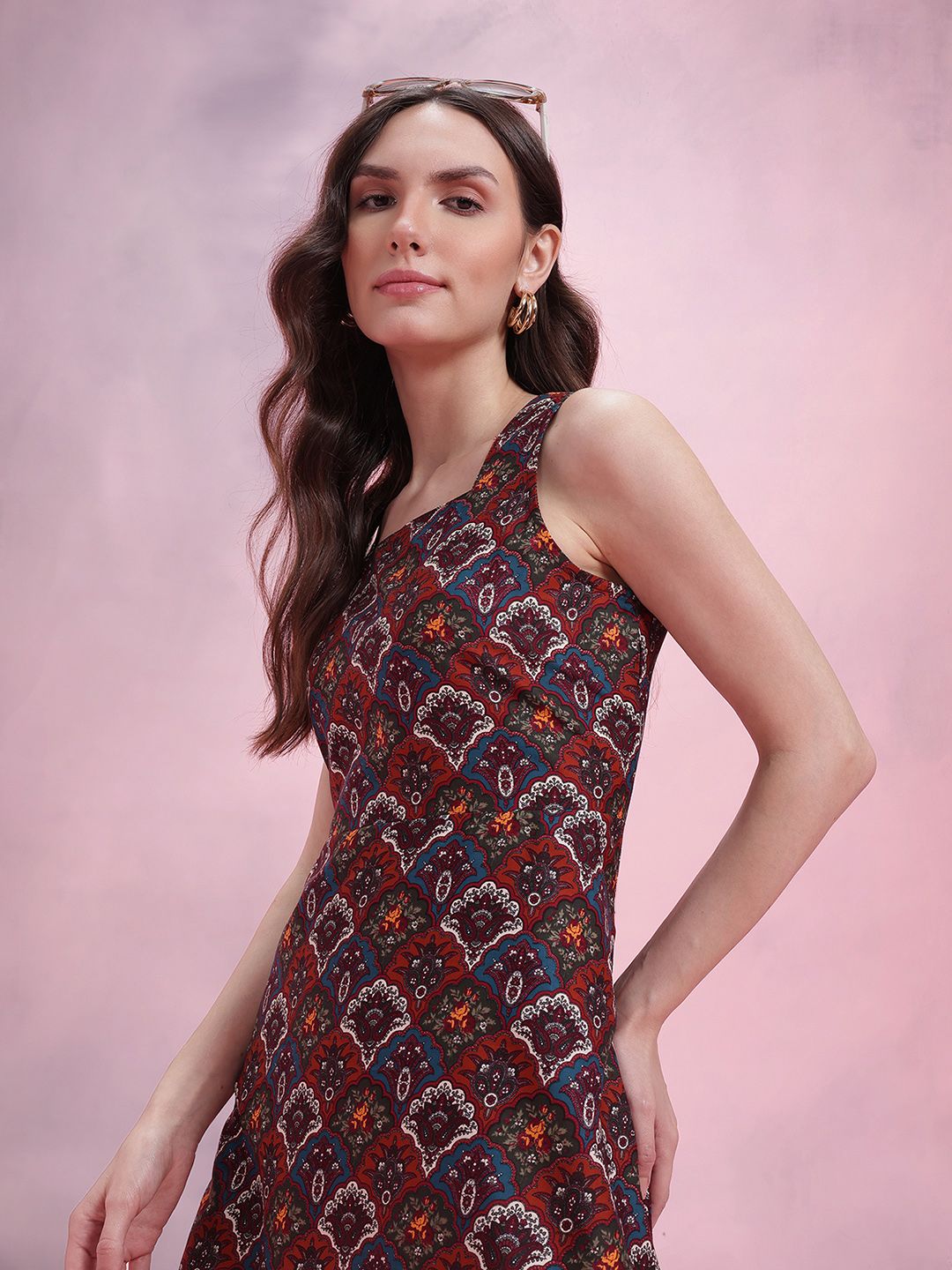 DressBerry Ethnic Motifs Print A-Line Mini Dress