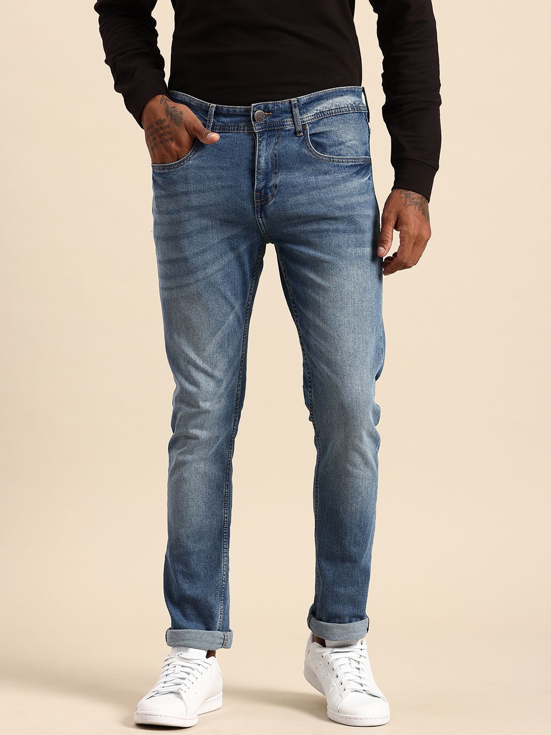 Being Human Men Straight Fit Heavy Fade Stretchable Jeans