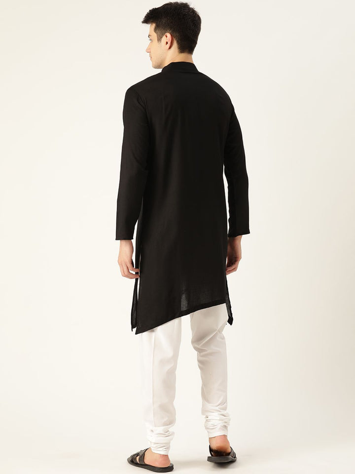 SOJANYA Men Black Solid Angrakha Asymmetric Straight Kurta