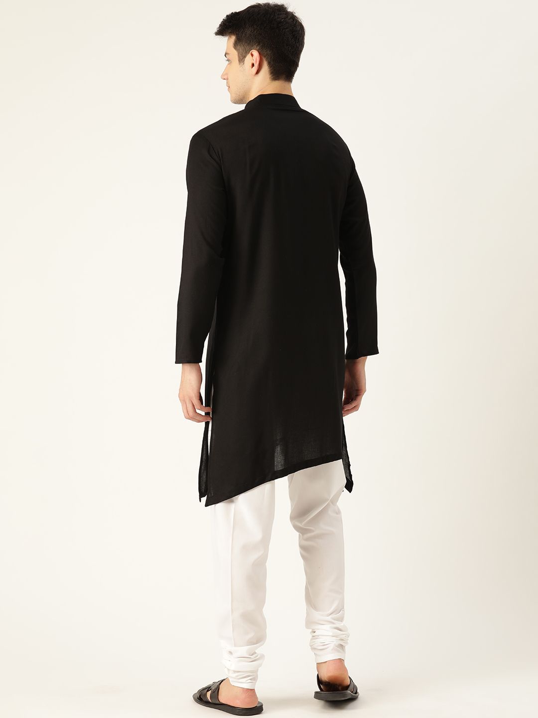 SOJANYA Men Black Solid Angrakha Asymmetric Straight Kurta